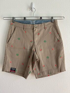Chaps Watermelon Print Shorts Men's Size 32 Beige Stretch Twill